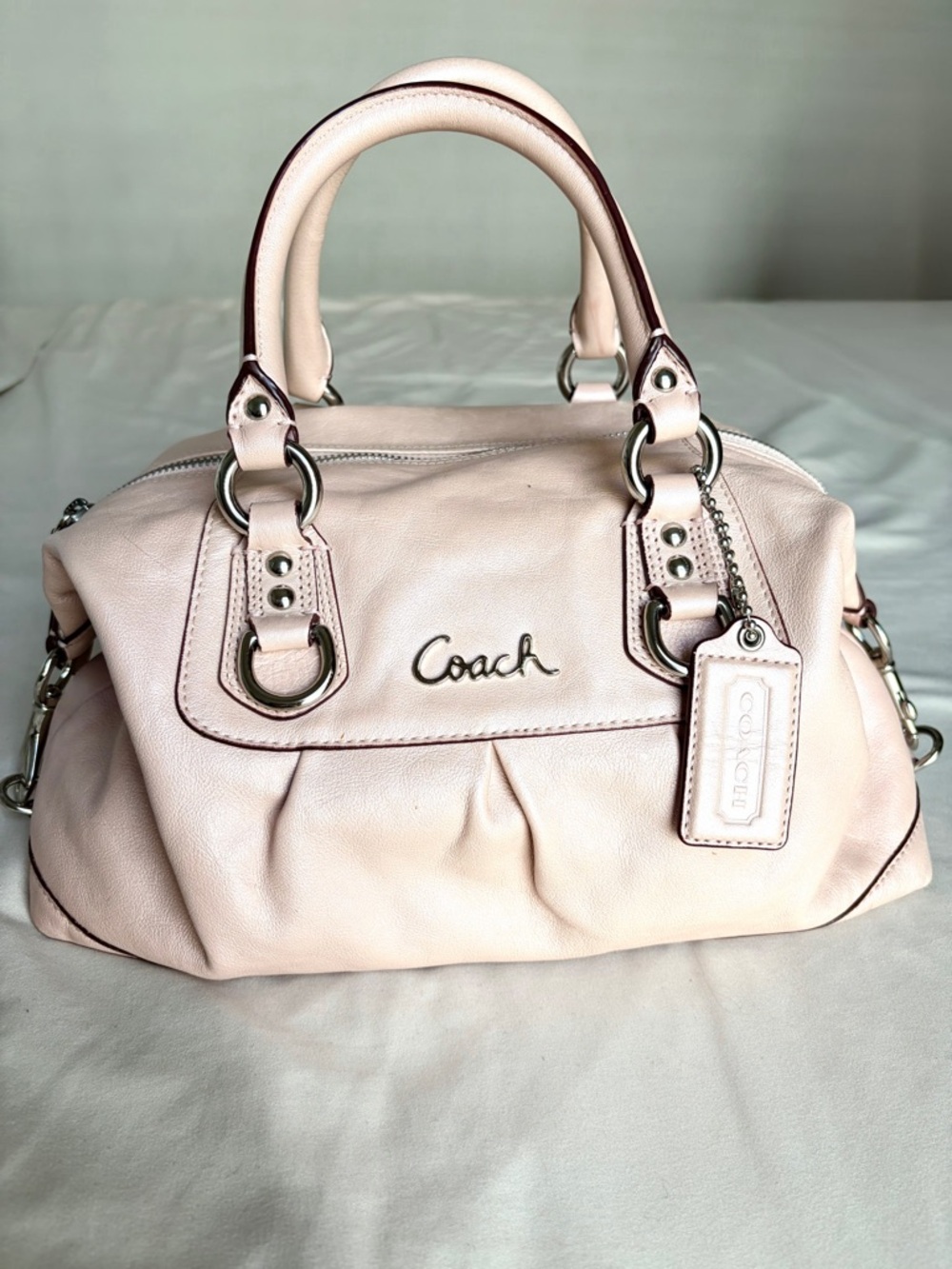 Coach Blush Pink Leather Satchel Shoulder Bag Silver Hardware - Picture 3 of 7